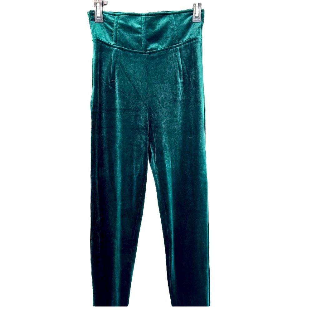 JLUXLABEL Size Medium Noir Ultra High Waist Skinny Emerald Green Velvet Pants